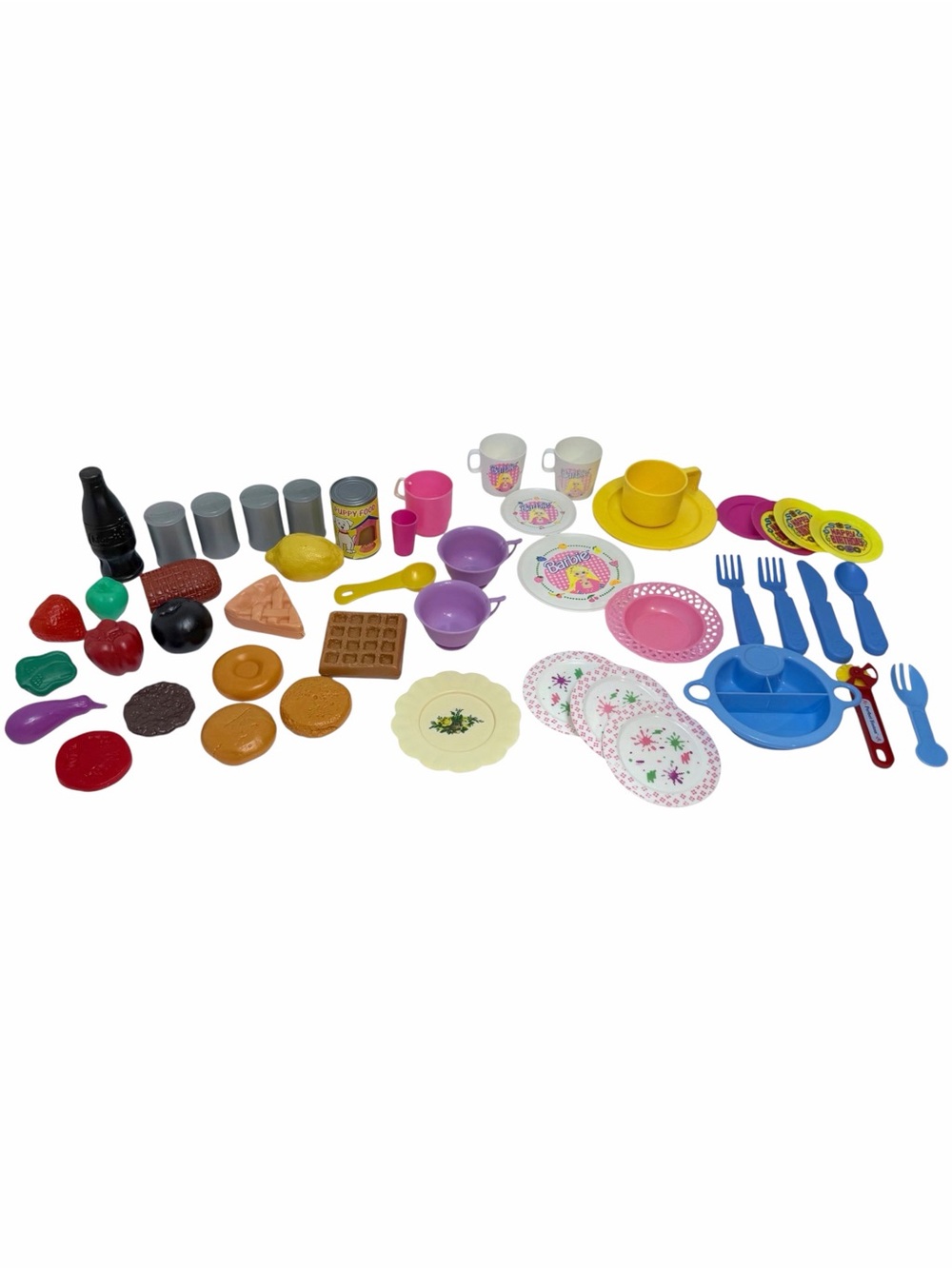 Vintage 90s Kids Play Pretend Food Lot Kitchen Accessories Bowls Plates Cups